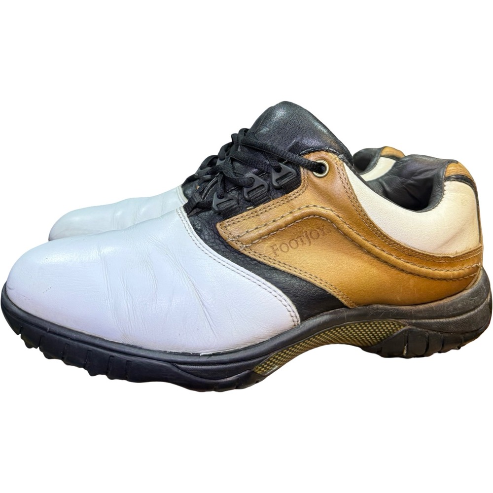 FootJoy Contour Series Golf Shoes Mens 8.5 M White Tan Black Leather 54108